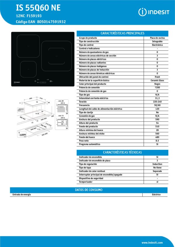 VITROCIRAMICA INDUCCIO INDESIT IS55Q60NE - Image 2